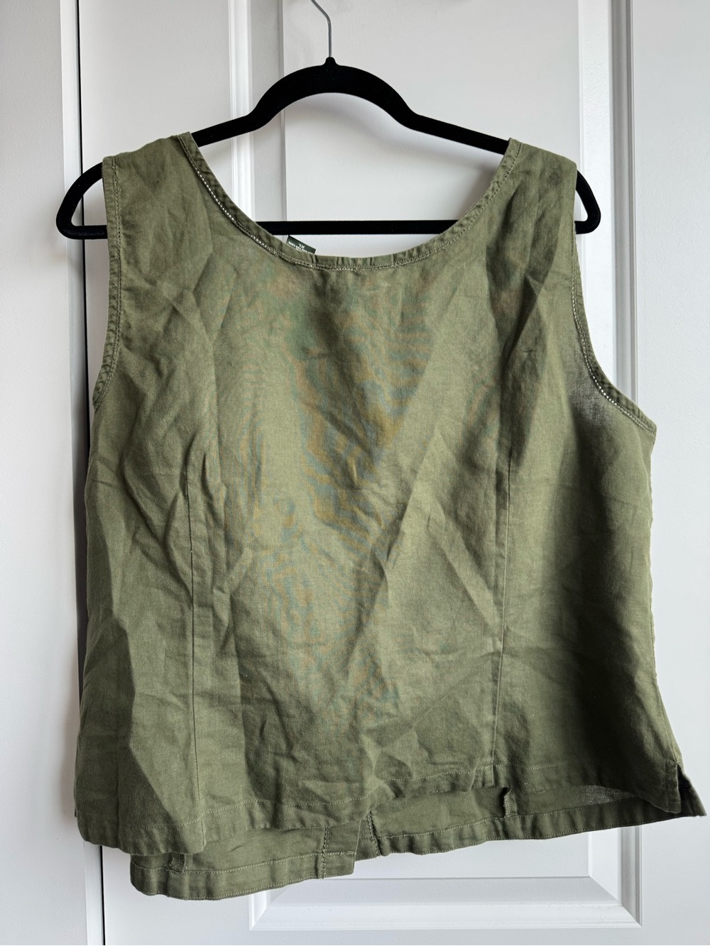 Eddie Bauer Cotton/Linen Button-Front Olive Tank Top - Picture 2 of 5